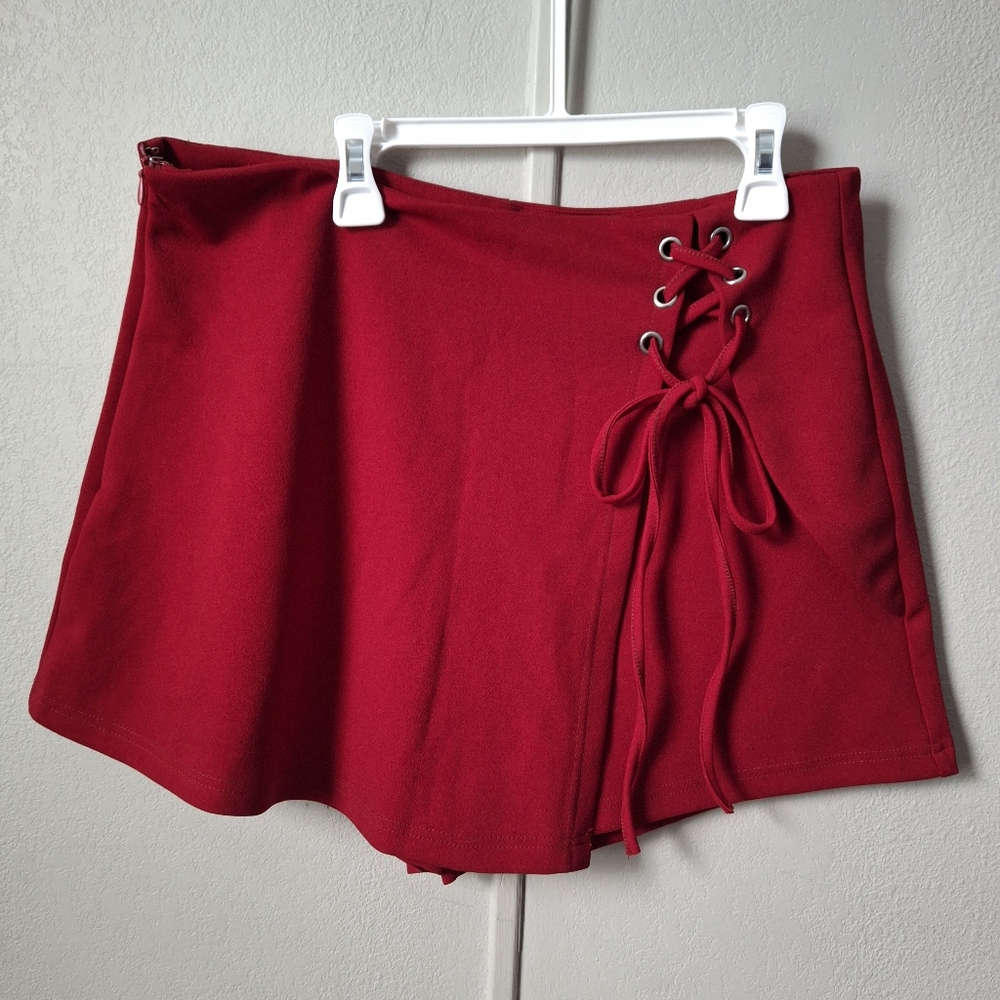 SHEIN Red Lace-Up Mini Skirt
